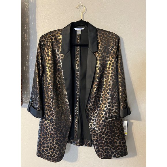 Nygard Jacket M Medium Black Brown Gold Animal Print Rolled Cuff Lightweight NWT - Picture 2 of 12